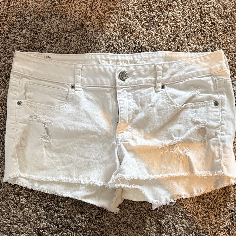 American Eagle White Distressed Denim Shorts
